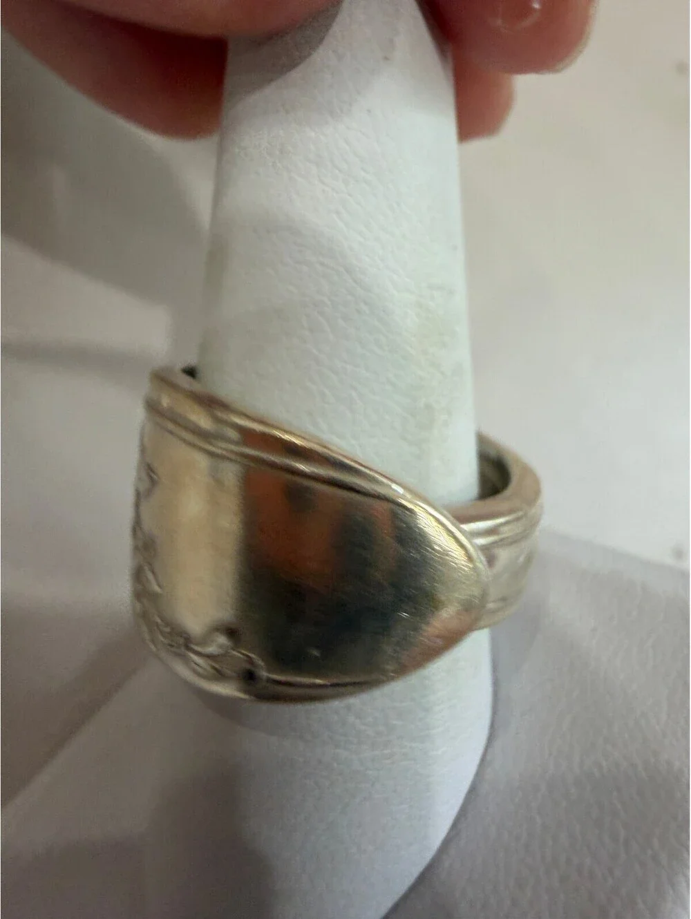 Vintage Silver Floral Spoon Ring Adjustable Band Size 9.5